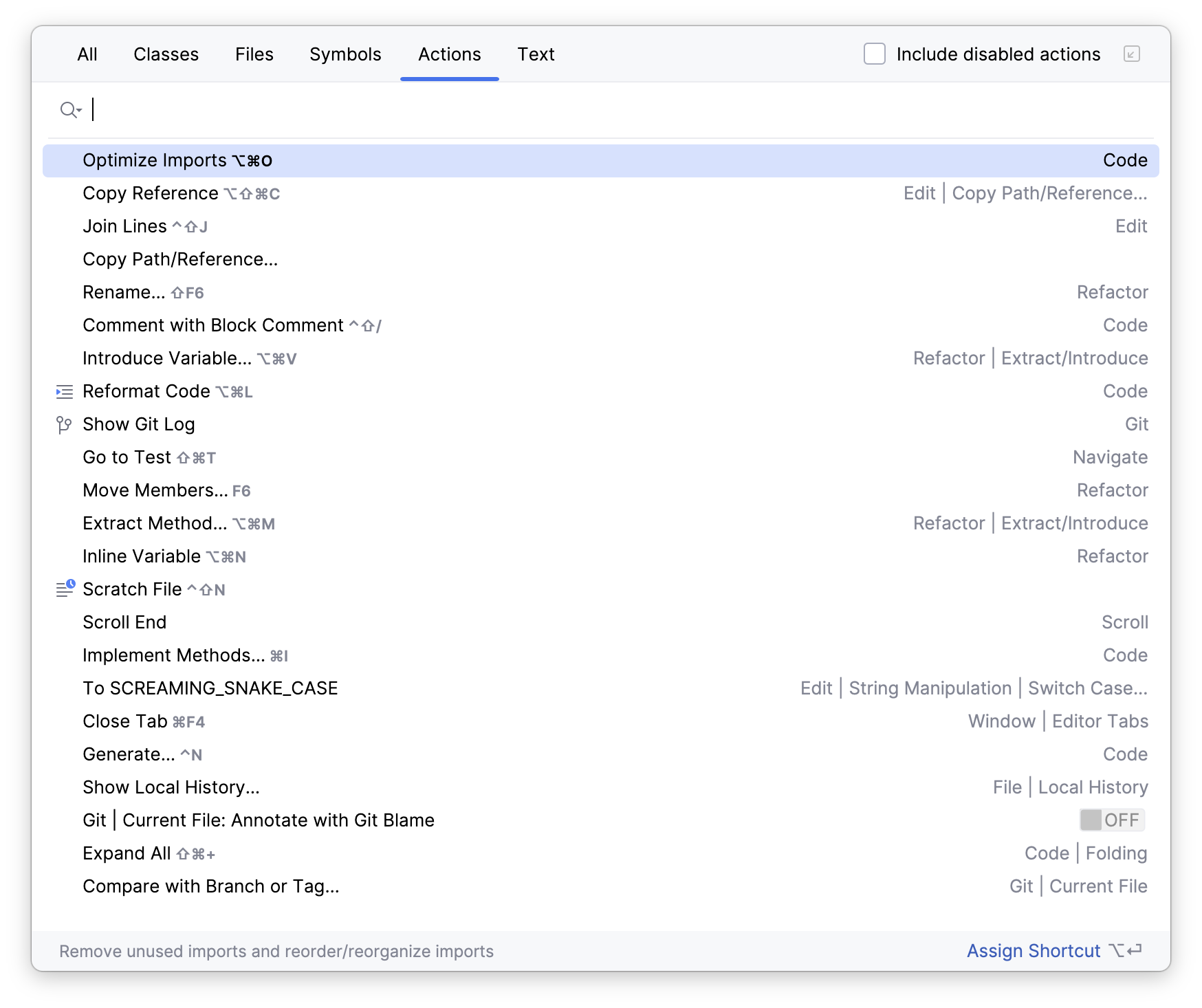 Quick Actions menu in IntelliJ Idea