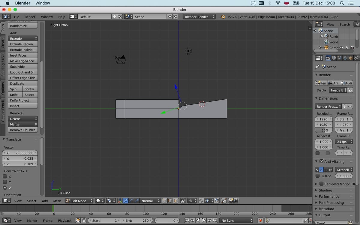 Moving edges in Right Ortho view